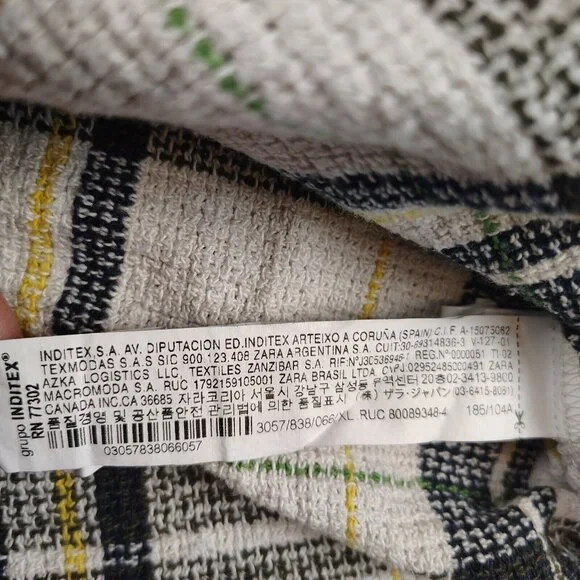 Zara Mens White Plaid Button Up Long Sleeve Woven Relaxed Fit Sz XL - Picture 4 of 9